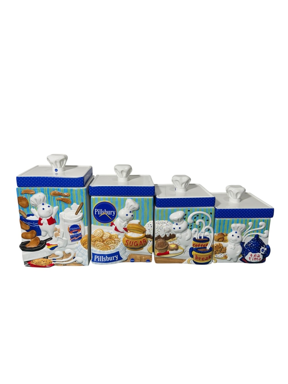 Pillsbury Doughboy Poppin' Fresh 4-Piece Canister Set w/Lids - 2000 Danbury Mint